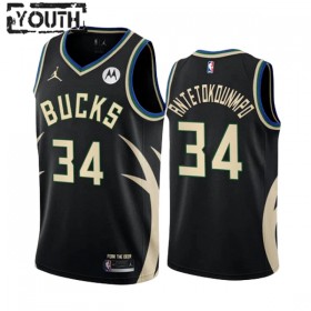 Dres Milwaukee Bucks Giannis Antetokounmpo 34 Jordan 2022-23 Statement Edition Crno Swingman - Dječji